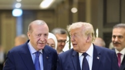 د ترکیې ولسمشر رجب طیب اردوغان انقره کې د امریکا د متحدو ایالاتو ولسمشر ډونالډ ټرمپ ته د هرکلي په مهال.