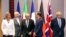 From left, European Union foreign policy chief Federica Mogherini, Iranian Foreign Minister Javad Zarif, French Foreign Minister Jean-Yves Le Drian, German Foreign Minister Heiko Maas and British Foreign Secretary Boris Johnson pose for a photo during a 