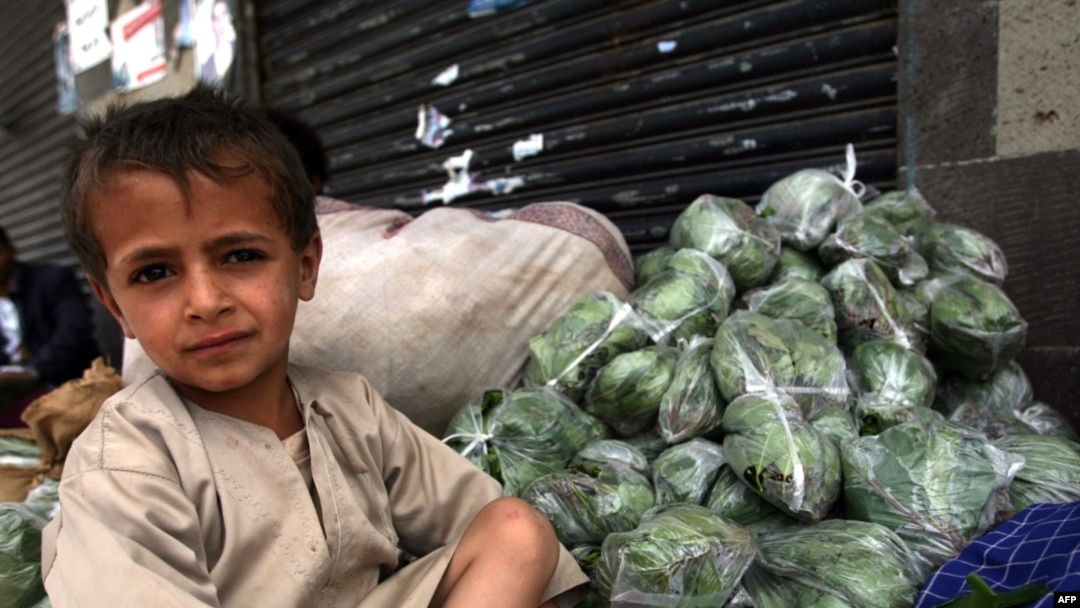 A Yemeni boy sits next to bags of qat, a mild natural narcotic widely used in Yemen, as antigovernment demonstrators protest against President Ali Abdullah Saleh nearby in Sanaa on May 29.