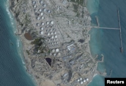 A satellite image shows an oil terminal on Iran's Kharg Island on February 25.