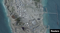 A satellite image shows an oil terminal on Iran's Kharg Island on February 25.