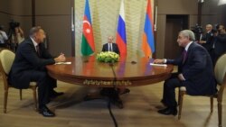 Russia - President Vladimir Putin (C) hosts talks between his Armenian and Azerbaijani counterparts, Serzh Sarkisian and Ilham Aliyev, in Sochi, 10Aug2014.