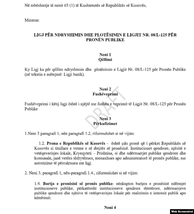 Ndryshimet e propozuara në Ligjin për Pronën Publike.
