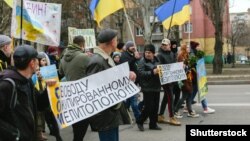 Протест проти російського вторгнення у Мелітополі, захопленому російськими військми, 7 березня 2022 року