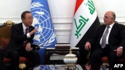 دیدار بان گی مون، دبیر کل سازمان ملل با حیدر العبادی، نخست وزیر عراق در بغداد
