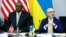Ukrainian Defense Minister Oleksiy Reznikov (right) and U.S. Defense Secretary Lloyd Austin in Brussels in October.