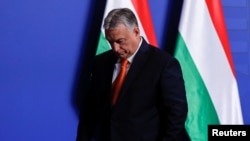 Унгарският премиер Виктор Орбан на пресконференция в Будапеща, 6 април. 2022 г.