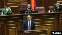 Министр юстиции Рустам Бадасян выступает в парламенте (архив)