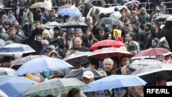 Opposition supporters rally near the parliament building in Tbilisi on May 7.