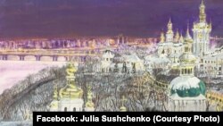 Роман Сущенко часто малює пейзажі, він використовує для цього кулькову ручку, чай, лушпиння