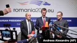 German Foreign Minister Heiko Maas, right, French Foreign Minister Jean-Yves Le Drian, left, and Jeremy Hunt United Kingdom's Foreign Secretary. File photo