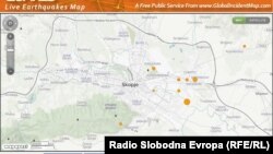 Мапа з позначеними епіцентрами низки струсів у Скоп’є, 11 вересня 2016 року
