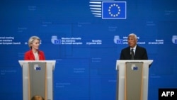 Președinta Comisiei Europene, Ursula von der Leyen, și președintele Consiliului European, Antonio Costa, la conferința de presă de după reuniunea de urgență a Consiliului European. Bruxelles, 22 ianuarie 2026.