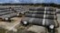Pipes for the Nord Stream 2 pipeline in storage at the port of Mukran, Germany