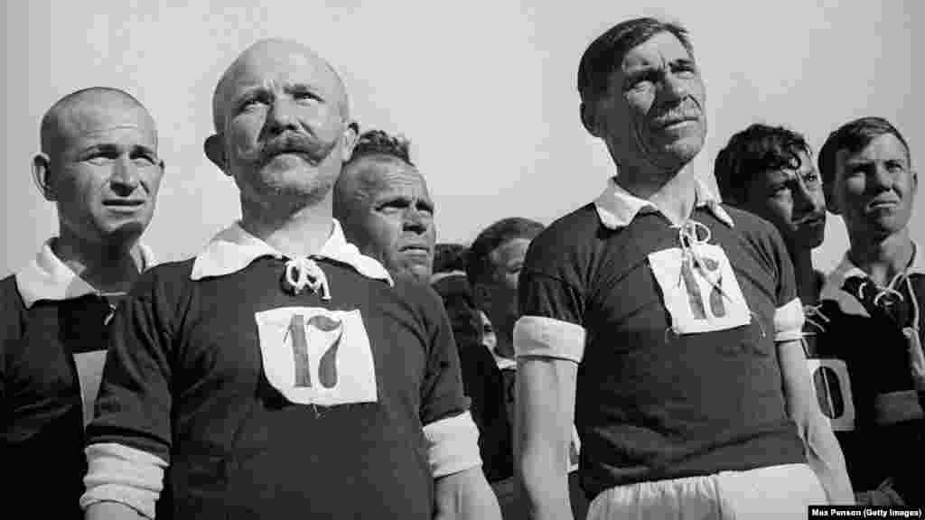 A lineup of “veterans of Uzbek soccer” photographed in the 1940s.Organized football first emerged in Uzbekistan’s Ferghana region at the beginning of the 20th century, reportedly after locals watched Russian soldiers playing a casual version of the sport.