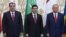 (Çepden saga) Täjigistanyň prezidenti Emomali Rahmon, Türkmenistanyň prezidenti G.Berdimuhamedow we Özbegistanyň prezidenti Yslam Kerimow 