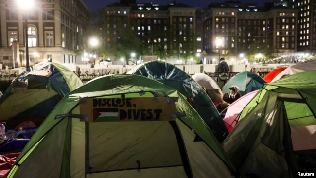 چادرهایی که معترضان در دانشگاه‌ کلمبیا در نیویورک در اعتراض به جنگ غزه برپا کرده‌اند