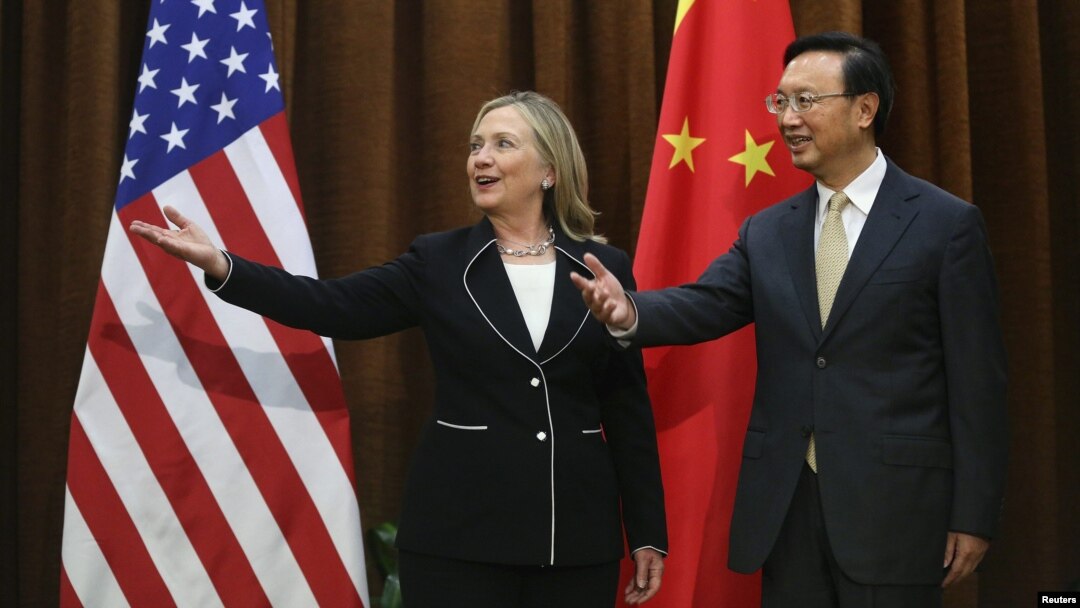 Chinese Foreign Minister Yang Jiechi and visiting U.S. Secretary of State Hillary Clinton in Beijing