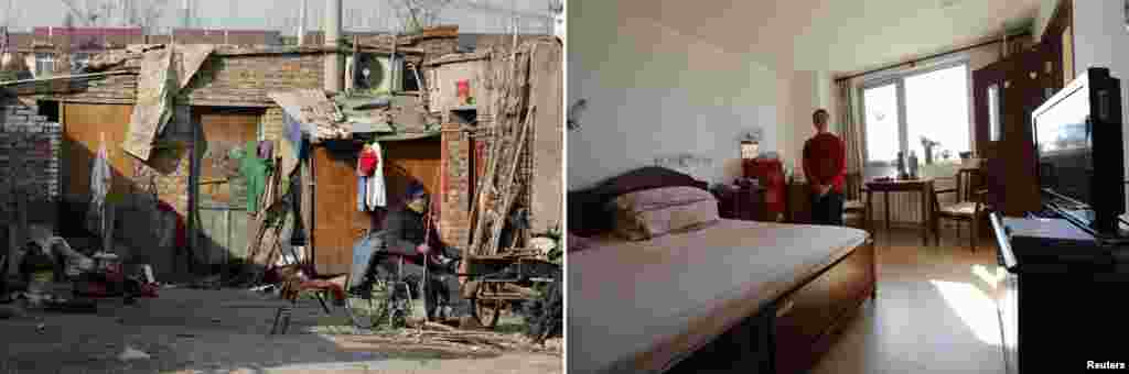 A man sits in a wheelchair in front of his house in Beijing, while a resident of the Beijing First Social Welfare Institution poses in her bedroom. The institution offers a prestigious level of care for some 1,000 seniors. China&#39;s elderly population will hit 360 million by 2030, from about 200 million in 2013.