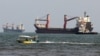 Vessels are seen in the Strait of Hormuz, off the port city of Bandar Abbas in southern Iran.