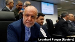 AUSTRIA - Iran's Oil Minister Bijan Zanganeh listens to journalists at the beginning of an OPEC meeting in Vienna, Austria, July 1, 2019