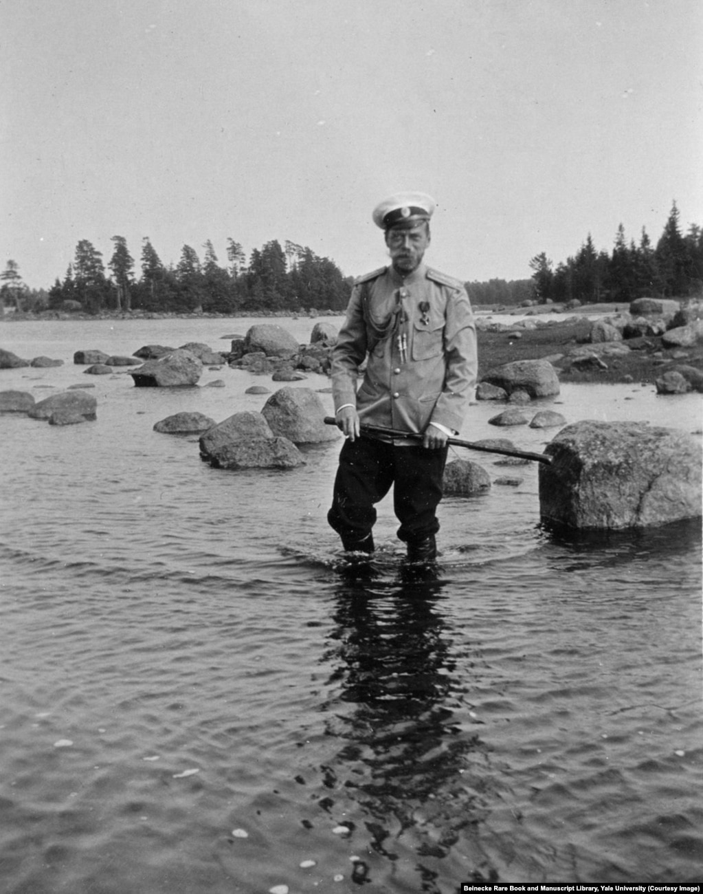 Tsar Nicholas II wading on the rocky shore of Finland. After the early death of his father, he confided to a friend, &quot;I am not yet ready to be tsar. I know nothing of the business of ruling.&quot;