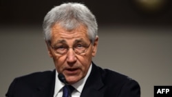 Former U.S. Senator Chuck Hagel speaks during his confirmation hearing before the Senate Armed Services Committee in Washington, D.C., in January.