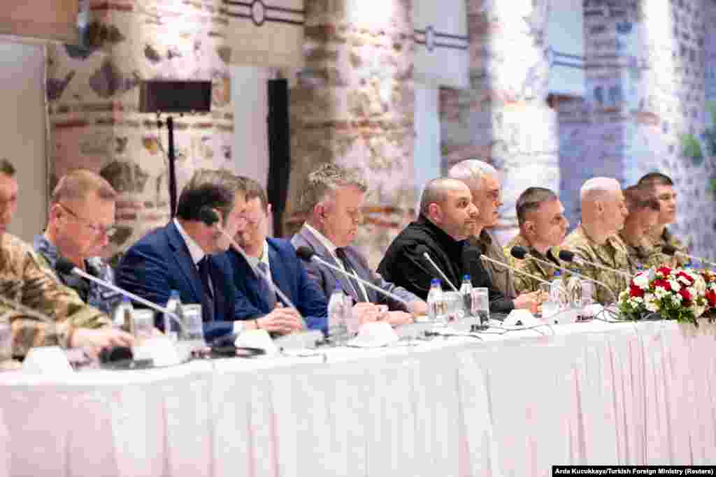 The Ukrainian delegation, led by Ukrainian Defence Minister Rustem Umerov, attends a meeting with Russian delegation (not pictured) in Istanbul on May 16.