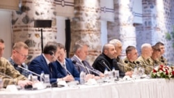 The Ukrainian delegation attends the first round of peace talks in Turkey on May 16.