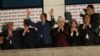 Turkey - Newly elected Turkish president Recep Tayyip Erdogan (C) and his wife Ermine wave at supporters from the balcony of the AKP party headquarters during the celebrations of his victory in the presidential election vote in Ankara on August 10, 2014