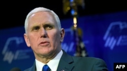 US -- LAS VEGAS, NV - FEBRUARY 24: U.S. Vice President Mike Pence speaks during the Republican Jewish Coalition's annual leadership meeting at The Venetian Las Vegas on February 24, 2017 in Las Vegas, Nevada. Pence's speech to the group of Republican Jewi