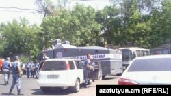 Armenia -- Police forces are deployed around a police building in Yerevan seized by radical opposition group, 17 July, 2016