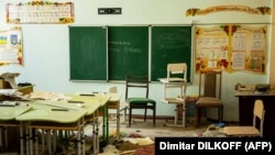 The classroom of a Ukrainian village school following a Russian missile strike on August 31. Russian Governor Mikhail Vedernikov assured his constituents his team would help rebuild schools in Russian-controlled areas of Ukraine.