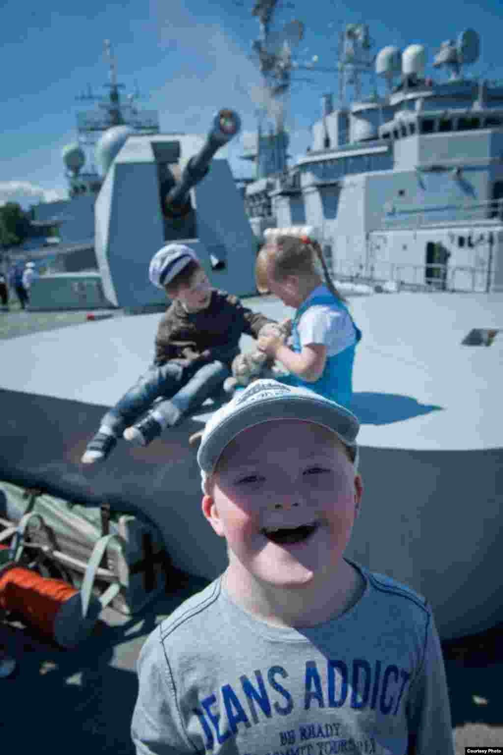 A boy with Down syndrome on board the "HMS York."