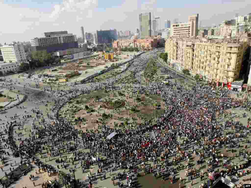 Demonstrators gather for a sixth day at Tahrir Square in Cairo on January 30.