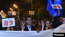 Armenia -- Rally against constitutional changes in Gyumri, the banner reads "NO", 25 Sep, 2015