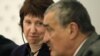 Czech Foreign Minister Karel Schwarzenberg (right) and EU foreign policy chief Catherine Ashton attend a news conference after a meeting of the foreign ministers of the Visegrad Group and Eastern Partnership countries in Prague.