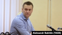 Aleksei Navalny attends a court hearing in Kirov on January 31.