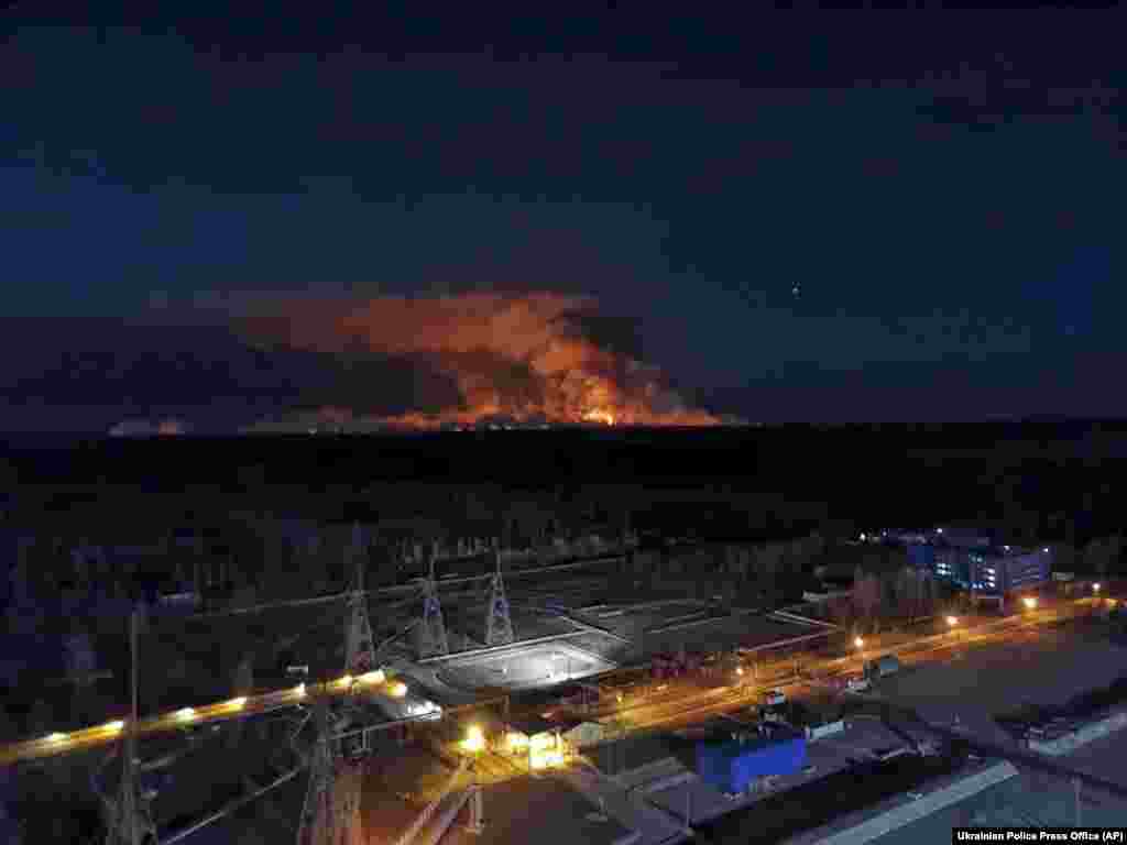 The view from&nbsp;the roof of the Chernobyl nuclear power station on April 10.&nbsp;Greenpeace Russia said one blaze was just a kilometer from the defunct plant.