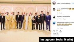 Özbegistanyň prezidenti Şawkat Mirziýoýewň ogly, giýewleri hem agtygy Dubaýyň emiriniň ogullarynyň toýunda. Surat Otabek Umarowyň Instagram sahypasyndan alyndy.