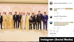 Сын, зятья и внук президента Узбекистана Шавката Мирзияева на свадьбе сыновей эмира Дубая. Фото взято из страницы Отабека Умарова в Instagram.