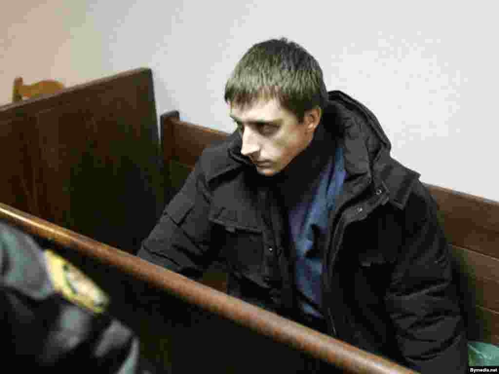 Artur Finkevich on trial in the town of Mahilyou in December 2007 - Youth Front leader Artur Finkevich was freed on February 5 from an 18-month sentence that an appeals court judged to be too harsh. He had been sentenced to two years of "light confinement" in a detention facility for spray-painting an opposition slogan on a building. Then he was handed a second term for allegedly breaking the facility's rules.