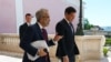 Ministri i Jashtëm portugez, Paulo Rangel (majtas) dhe sekretari amerikan i Shtetit, Marco Rubio, largohen pas konferencës së tyre të përbashkët për shtyp dhe takimit në Lisbonë, më 8 tetor.
