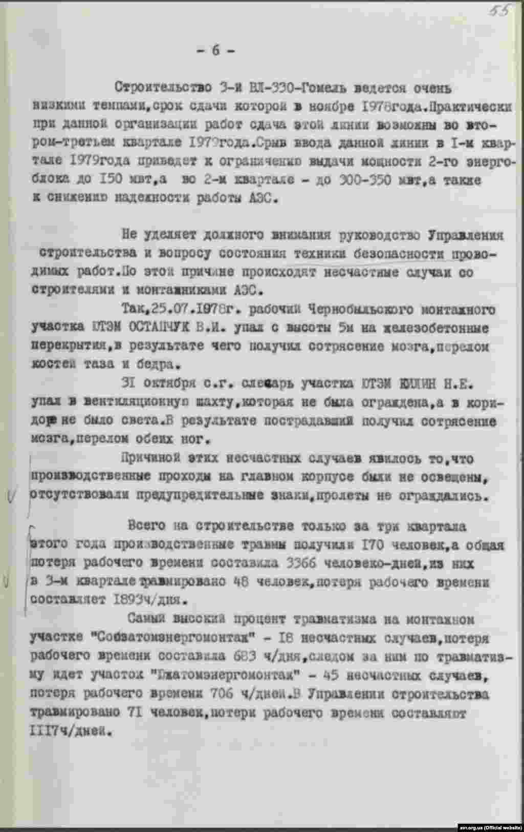 Начальник Чорнобильського РВ УКДБ УРСР в м.Київ і Київській області Клочко про порушення на ЧАЕС