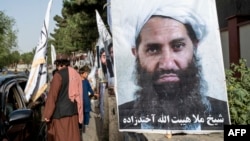 "Taliban"ın ruhani lideri Heybətulla Axundzadənin portreti