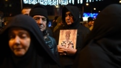 Supporters of the Serbian Orthodox Church protesting in front of the parliament of Montenegro in Podgorica on December 27.