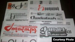 Armenia - Copies of newspapers whose editors called on October19, 2011 for a repeal of controversial legislation that led to a sharp increase in libel suits.
