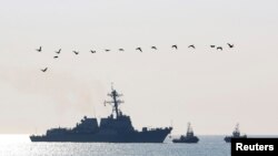 The "U.S.S. Truxtun," a U.S. guided-missile destroyer, enters the Bulgarian Black Sea port of Varna on March 13. 
