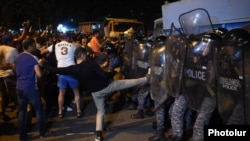 Armenia - Opposition protesters attack riot police in Yerevan, 20Jul2016.