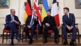 German Chancellor Friedrich Merz, British Prime Minister Keir Starmer, Ukrainian President Volodymyr Zelenskyy, and French President Emmanuel Macron meet at 10 Downing Street in London on December 8.